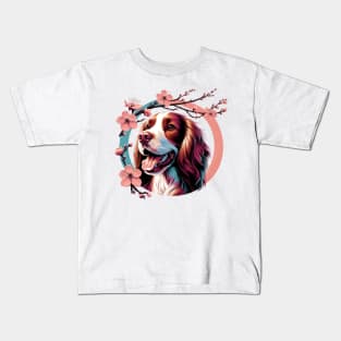 Welsh Springer Spaniel Joy in Spring with Cherry Blossoms and Flowers Kids T-Shirt